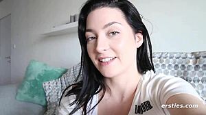 Yo, watch Domino rub her hairy pussy by the mirror!