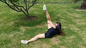 Teen latina exercises with hole in shorts 😏