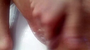 horny latina squirts in bathroom pov?