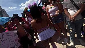 latina flashing ass in miniskirt at lgbt march