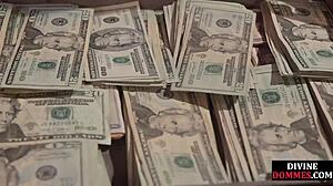 Curvy lingerie domina taunts submissive in bondage