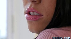 Teen babe stretches tight pussy with fingers while craving a monster cock. Can she handle more?