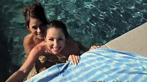 brunette licks the babe's feet in outdoor pov