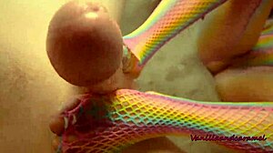 Latina milf gives footjob and plays with pussy.