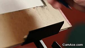 Hot model gets jizz load on her face sucking all the cum