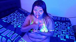 Sexy Colombian Masturbates Dildo While Giving Blowjob in Lingerie