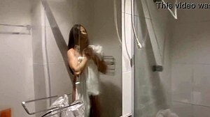 milf latina sucks big cock in bathroom