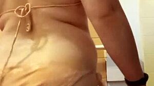 Petite amateur in pink bikini pov