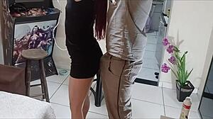 Neighbor maintenance man helps with shaved pussy and cum on ass