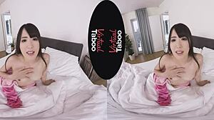 Oh, this brunette asian babe in pyjamas masturbates to orgasm! So taboo!