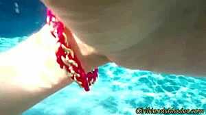 brunette licks the babe's feet in outdoor pov