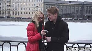 Hot blonde wearing glass hardcore sex