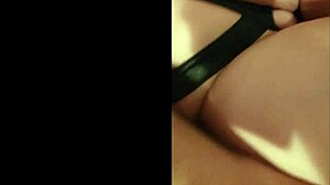 Wife in leather dress receives cumshot inside during kinky couple sex.