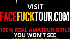 curvy babe kneels for rough face domination cumshot