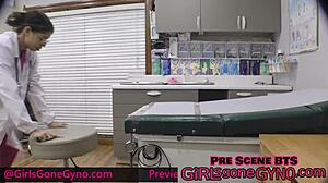 giggles as podiatrist plays with ebony teen's toes using hitachi tool