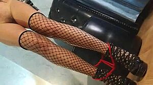 Teasing her natural tits in pantyhose during an intimate evening play session. Close-up views of her pretty legs and sexy lingerie.