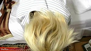 Check out my big tits and tiny girl penis, the blonde ladyboy says.