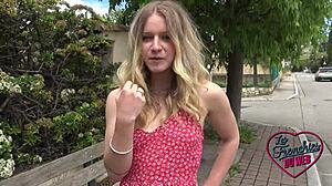 Sally, Young Blonde 18-Year-Old, Shows Timid Yet Naughty Side Outdoors