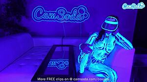 Hey, this sexy teen in cosplay costume is masturbating and blowing a huge cock on webcam