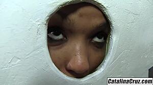 Mercedez santos gives a sloppy deepthroat blowjob at the gloryhole!
