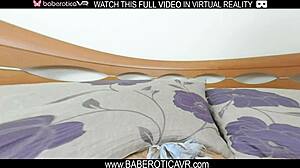 Solo brunette katty west spreads her legs and rubs her shaved pussy in vr