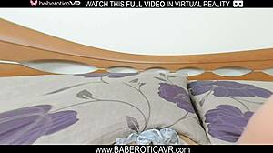 Solo brunette katty west spreads her legs and rubs her shaved pussy in vr