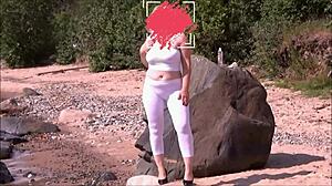 Is that girl with big ass in white leggings horny on the coast?