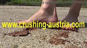 Amber Crushes Food with Feet in Outdoor POV Blonde Fetish Scene