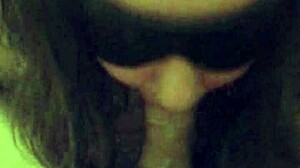 Intense blindfold blowjob from young girlfriend