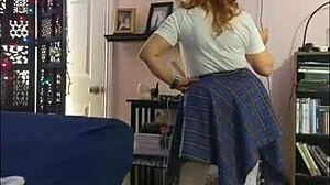 Hotwife Steffi dances pussy in plaid skirt cosplay.
