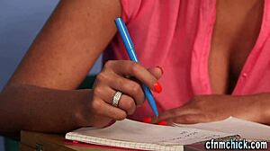 Stunning British femdom beauty dominates with jerking off and delivers a messy facial in HD