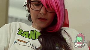 Petite Brunette With Big Ass Sucks Tattooed Fat Guy's Cock!