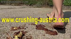 Amber Crushes Food with Feet in Outdoor POV Blonde Fetish Scene
