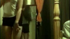 tori does an amateur striptease, peeling off her clothes slowly