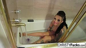 Christy Mack in sexy makeup room bath behind the scenes
