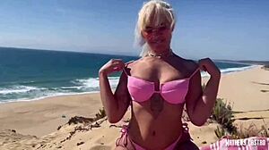 fucked busty latina without condom on beach public teaser