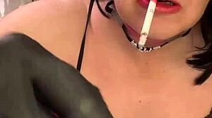 Cd nikki smokes cigarette while playing with fake cum