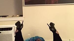 Halloween cosplay with Hazelnutxxx in blue hair