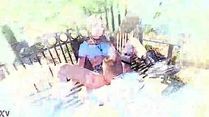 riley cyriis gets double blowjob and ass fucked outdoors