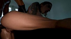 tattooed brunette babe intense massage fucking