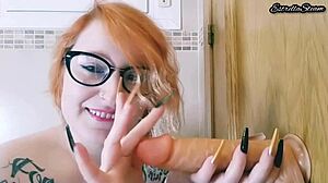 Boldly smoking cigarette on dildo fetish