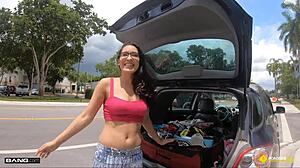 Spiritual teen 18+ engages in roadside encounter to repair her car.