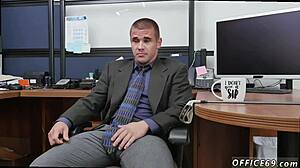 hardcore gay scene where the manager is a tough stud to please