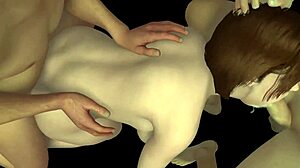 Hot Brunette Takes Dick from Both Ends in 3D Porn