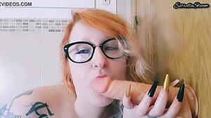 Boldly smoking cigarette on dildo fetish