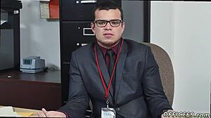 hardcore gay scene where the manager is a tough stud to please