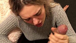 Blonde Babe Sucks Cock And Then Drinks Coffee With Cum