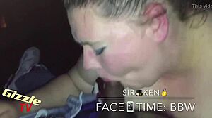 White bbw gives sloppy blowjob to interracial cock!