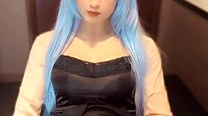 Watch The Mysterious Blue-Haired Crossdresser Masturbate!