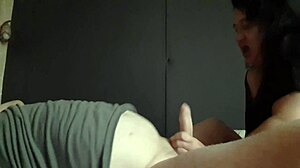 Mature couple handjob leads to cumshot apology